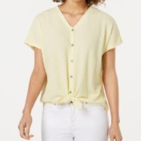 ♥ 2x$25 - Style & Co Tie-Front Top Soft Yellow - Picture 1 of 5